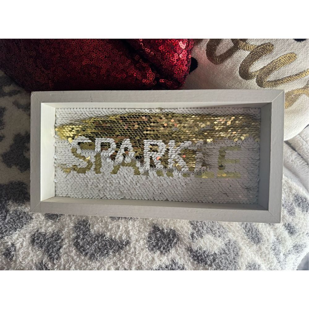 Gold white flip sequin sparkle motivational sign/plaque